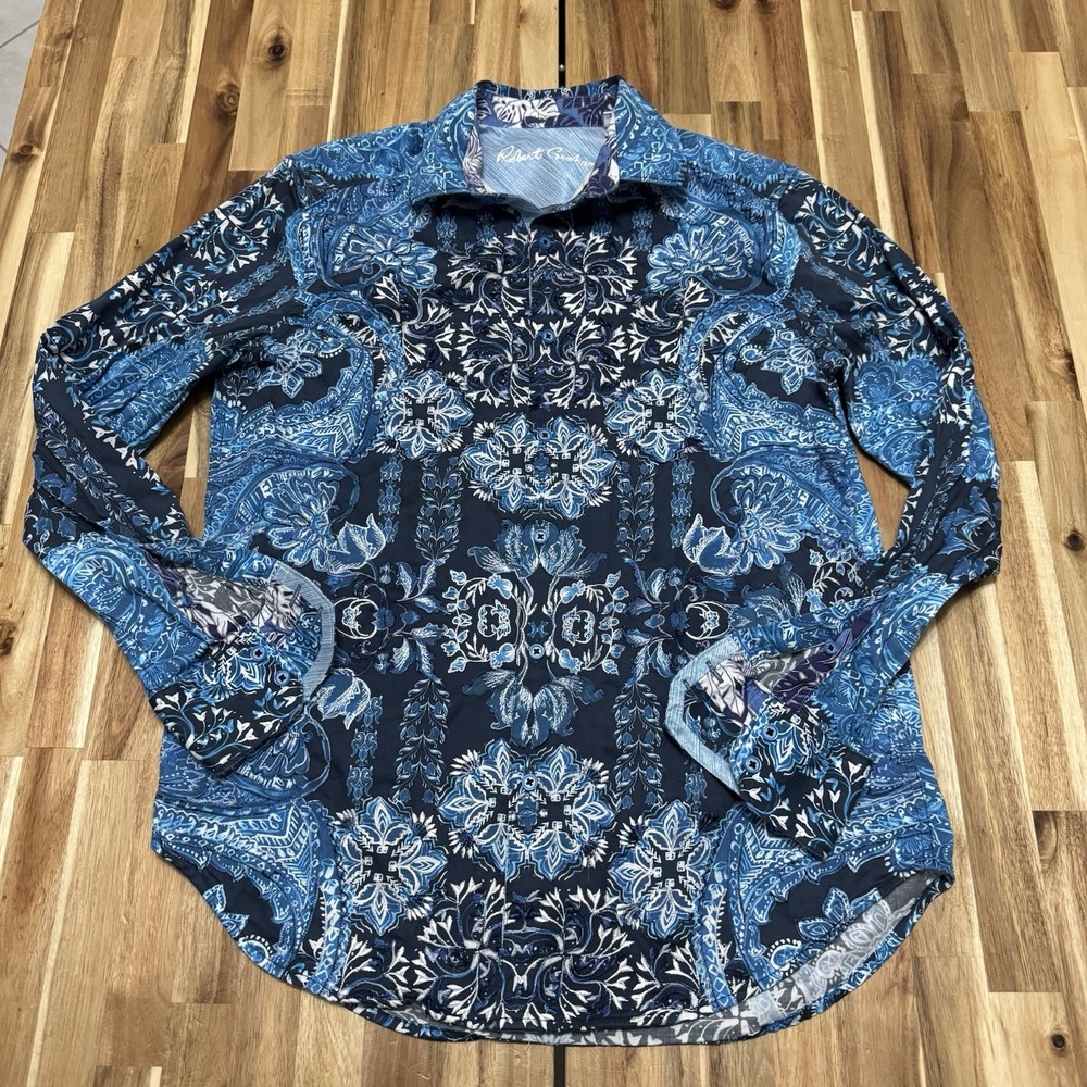 Robert Graham The Grand Shirt Mens M Blue Paisley Long Sleeve Button Up Classic